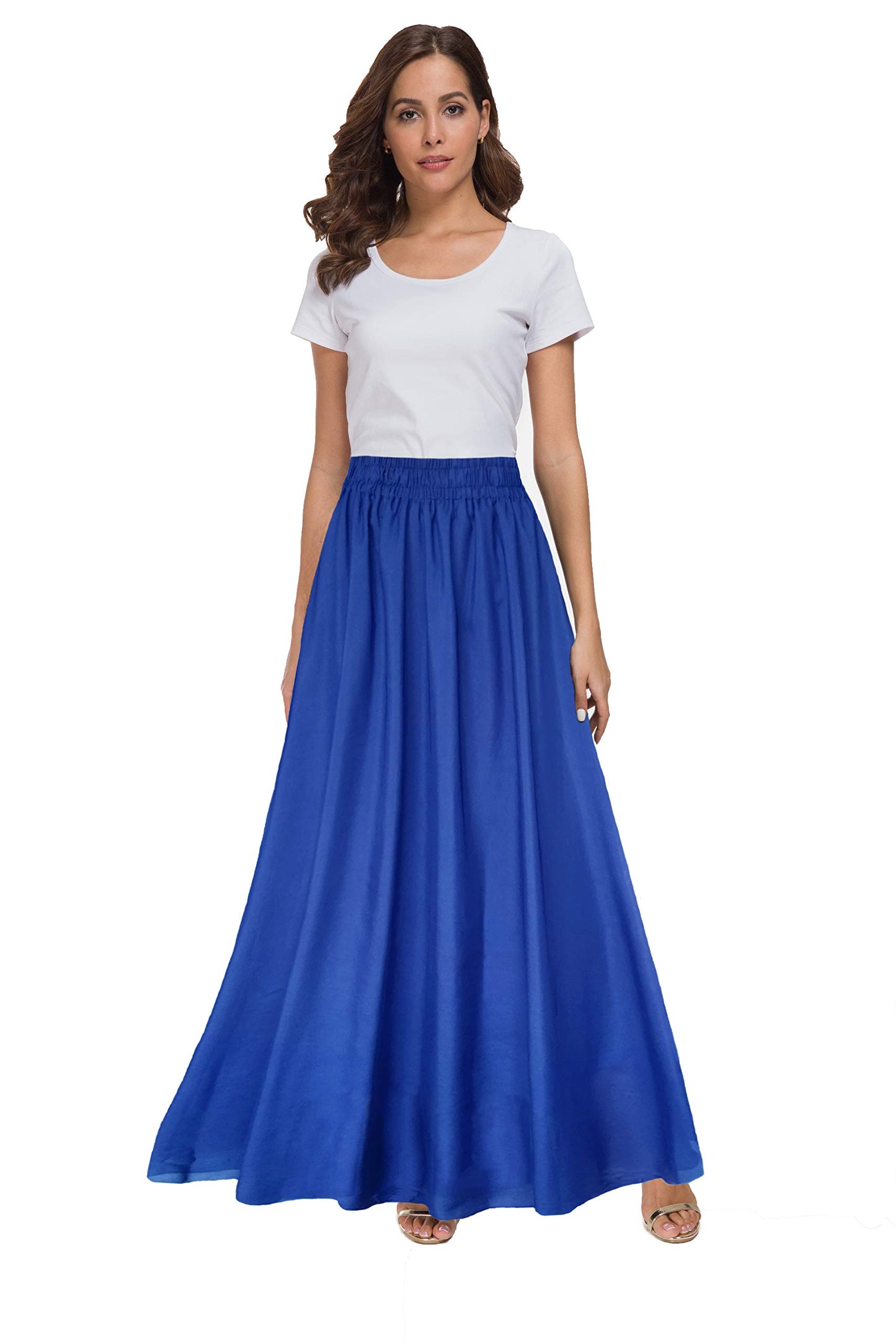 Womens Chiffon Retro Maxi Skirt Vintage Ankle-Length Skirts