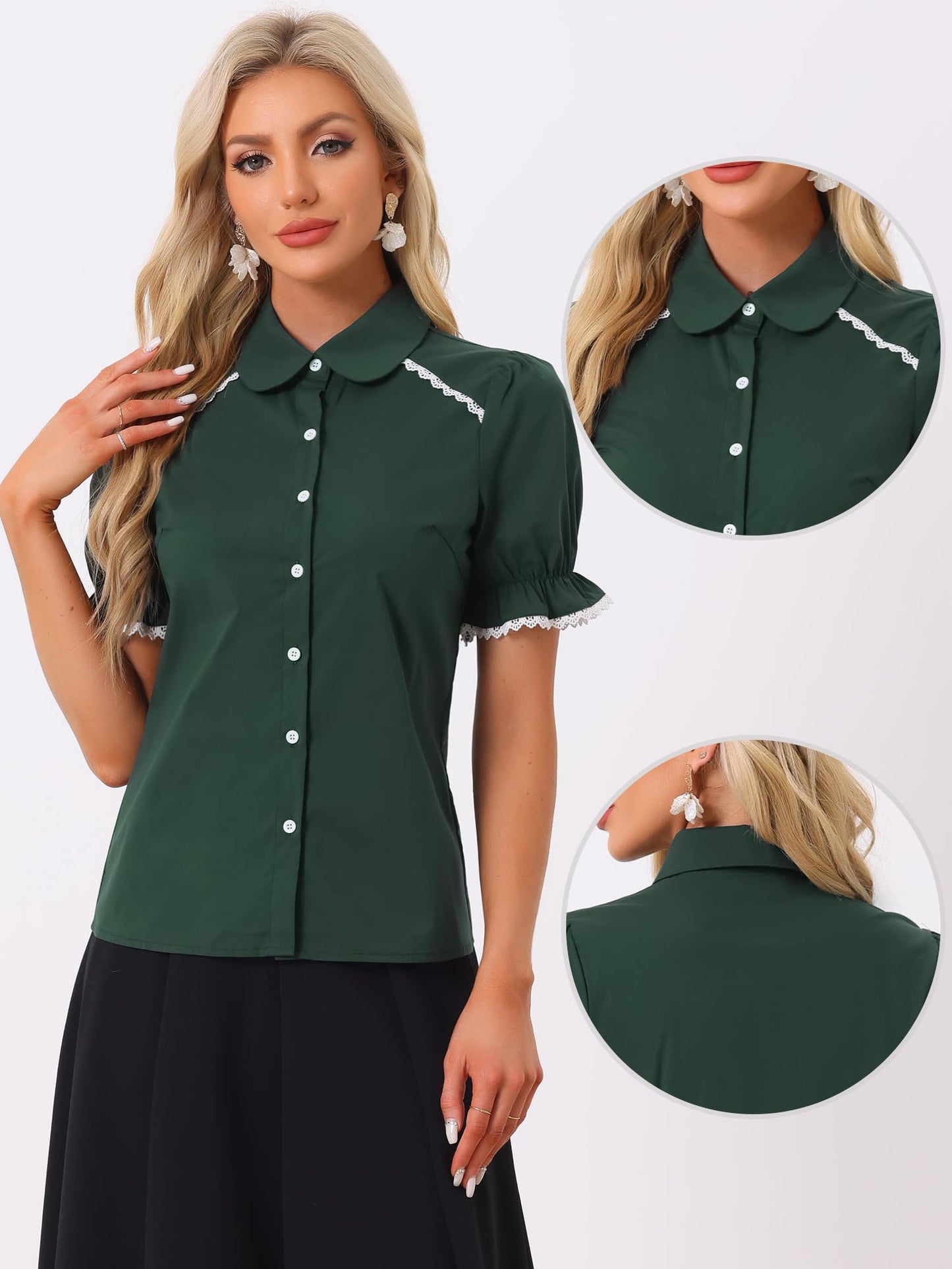 Allegra K Peter Pan Collar Shirt for Women Vintage Tops Puff Short Sleeve Button Down Retro Blouses 2026