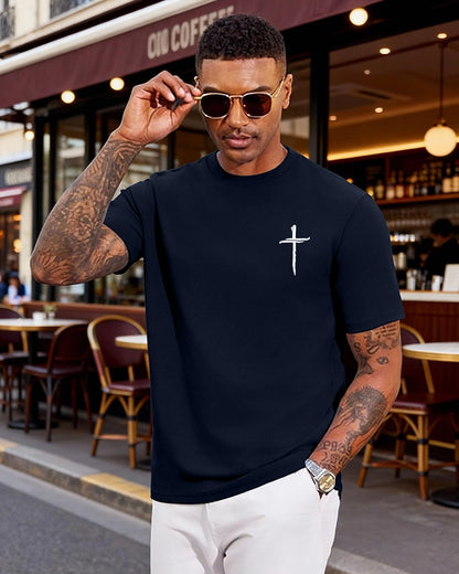 Aiyino Mens Cotton Christian Cross Graphic T Shirt Minimal Faith Casual Crew Neck Tee for Church