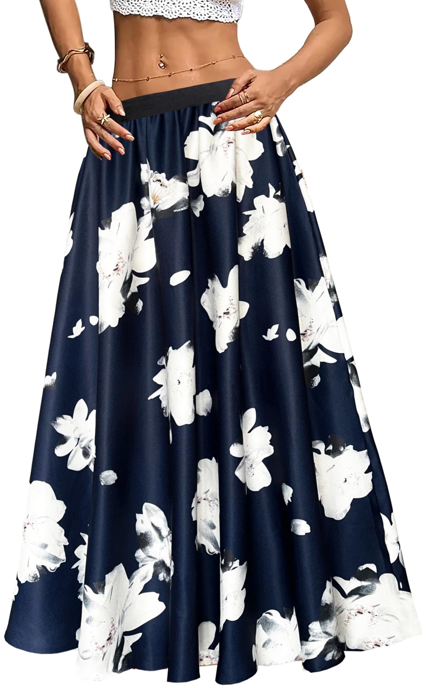Women's Chiffon Stripe Maxi Skirt High Waist Mopping Floor Skirts