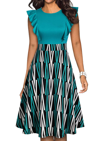 YATHON Women's Vintage Ruffle Floral Flared A Line Swing Casual Cocktail Party Dresses