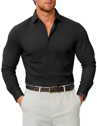 COOFANDY Mens Stretch Dress Shirts Muscle Fit Wrinkle Free Long Sleeve Button Down Shirt Business Casual Shirts