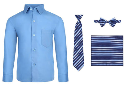 S.H. Churchill & Co. Boy's 4 Piece Dress Shirt Set with Long Tie, Bow Tie and Hanky