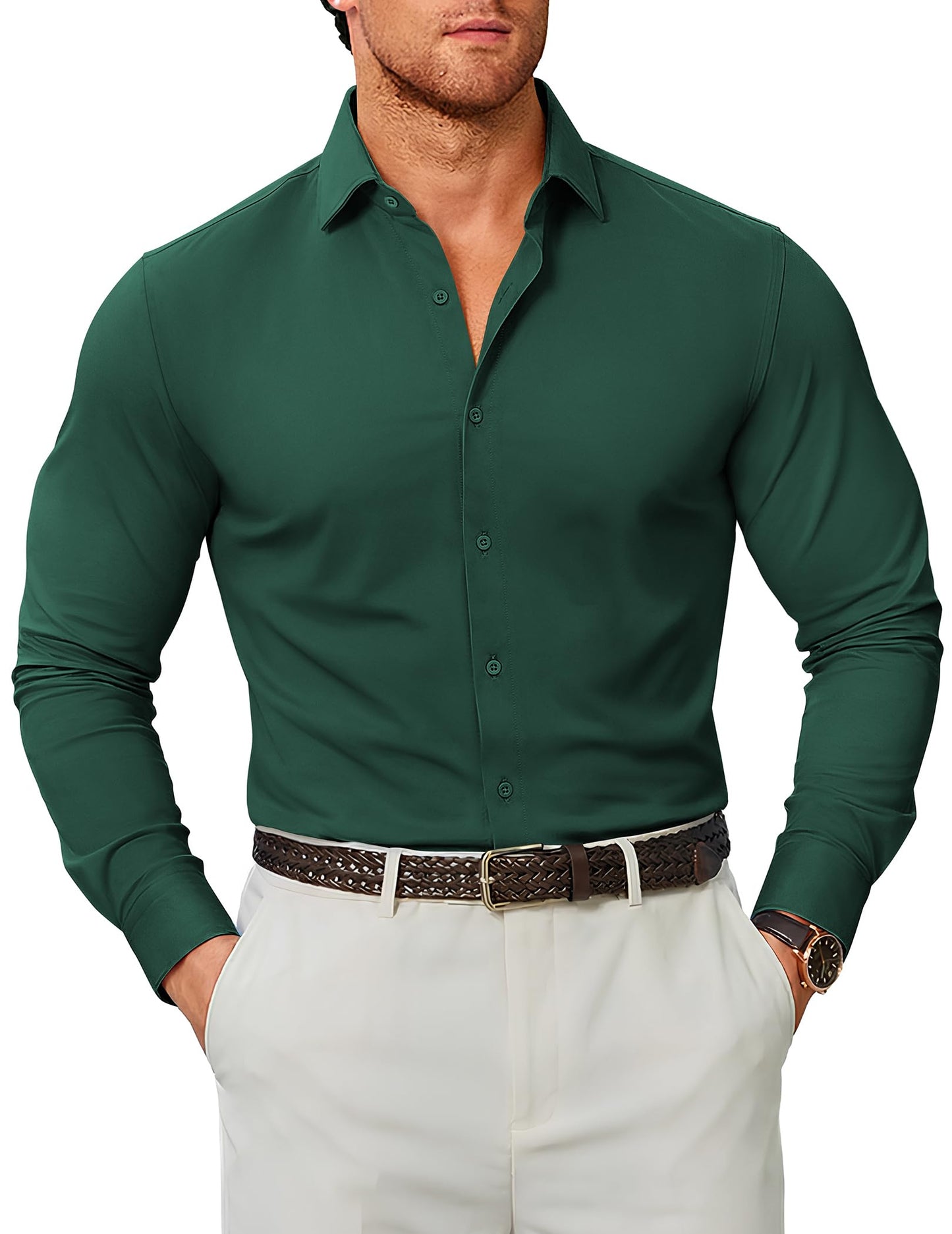 COOFANDY Mens Stretch Dress Shirts Muscle Fit Wrinkle Free Long Sleeve Button Down Shirt Business Casual Shirts