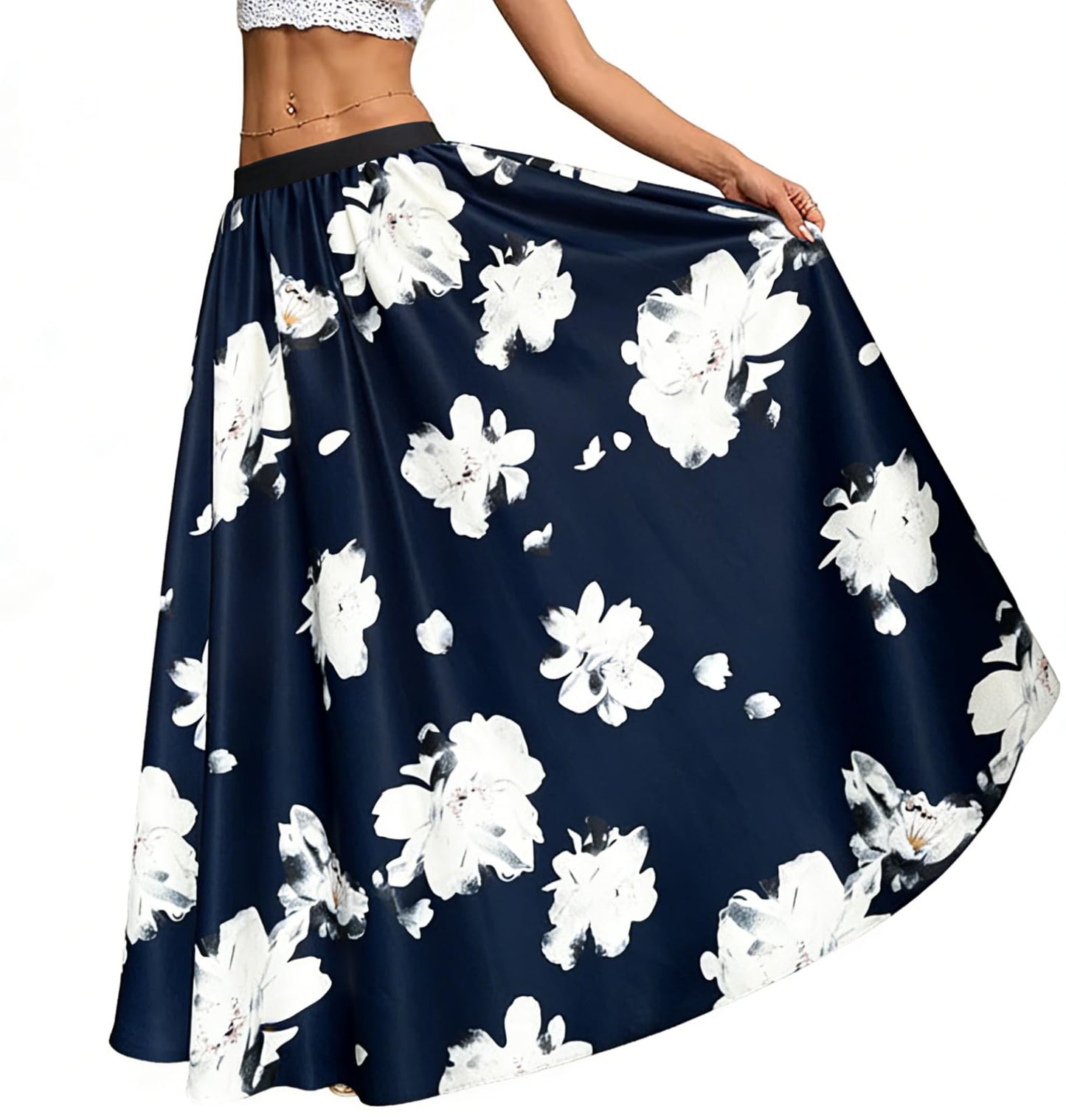 Women's Chiffon Stripe Maxi Skirt High Waist Mopping Floor Skirts