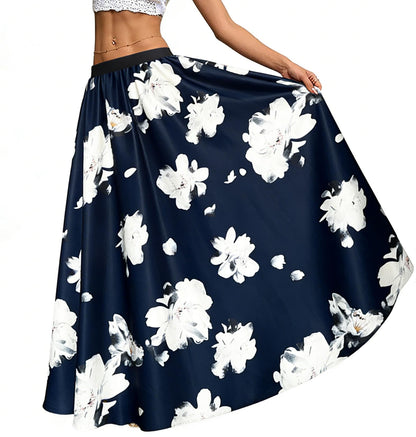Women's Chiffon Stripe Maxi Skirt High Waist Mopping Floor Skirts
