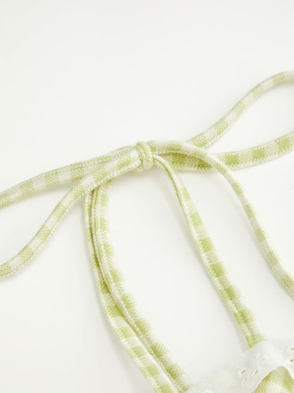 CIDER Womens Summer Gingham Dress Plaid Tie Spaghetti Strap Sleeveless Lace Trim Cute A Line Casual Mini Dresses Sundress