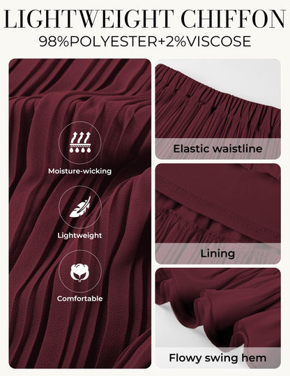 Kate Kasin 2026 Women's Chiffon Maxi Skirt, High Waist Pleated Skirts, Summer Flowy Long Skirts with Underskirt