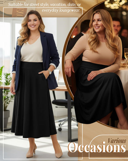 Plus Size Maxi Skirt for Curvy Women Pockets 2026 Ankle Length High Waisted Pleated Flowy a Line Summer Long Skirt