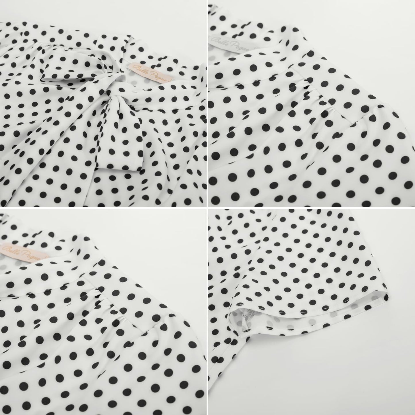 Belle Poque Summer Short Sleeve Office Button Down Blouse Stripe Shirt Tops with Bow Tie BP573