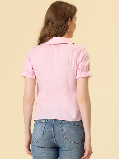 Allegra K Women's Vintage Peter Pan Collar Tie Neck Casual Cute Cotton Button-Up Shirt