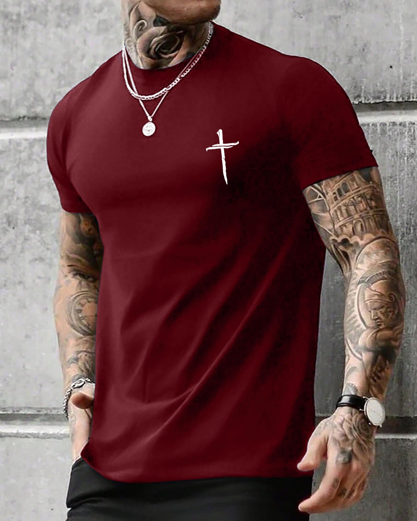Aiyino Mens Cotton Christian Cross Graphic T Shirt Minimal Faith Casual Crew Neck Tee for Church
