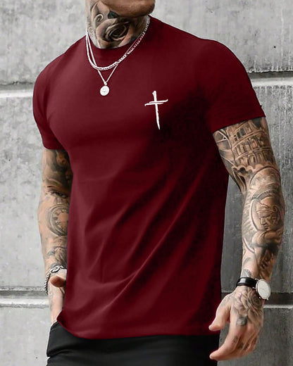 Aiyino Mens Cotton Christian Cross Graphic T Shirt Minimal Faith Casual Crew Neck Tee for Church