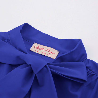Belle Poque Summer Short Sleeve Office Button Down Blouse Stripe Shirt Tops with Bow Tie BP573