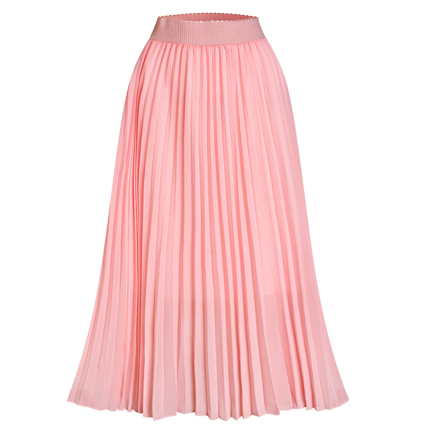 Womens Chiffon High Waist Skirt Pleated A-Line Swing Elastic Shirring Midi Length