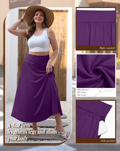 Plus Size Maxi Skirt for Curvy Women Pockets 2026 Ankle Length High Waisted Pleated Flowy a Line Summer Long Skirt