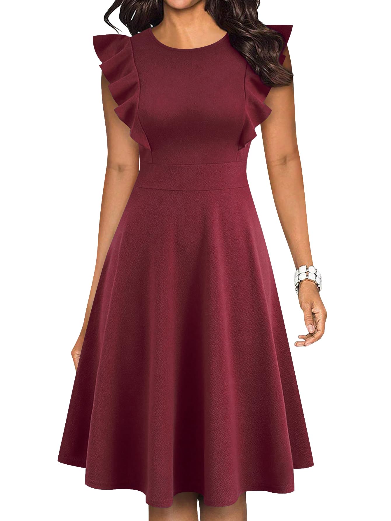 YATHON Women's Vintage Ruffle Floral Flared A Line Swing Casual Cocktail Party Dresses