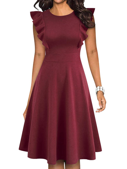 YATHON Women's Vintage Ruffle Floral Flared A Line Swing Casual Cocktail Party Dresses