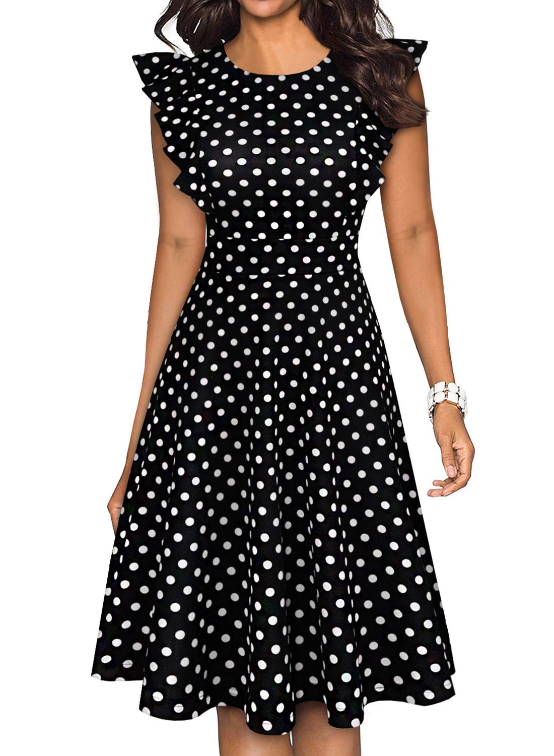YATHON Women's Vintage Ruffle Floral Flared A Line Swing Casual Cocktail Party Dresses