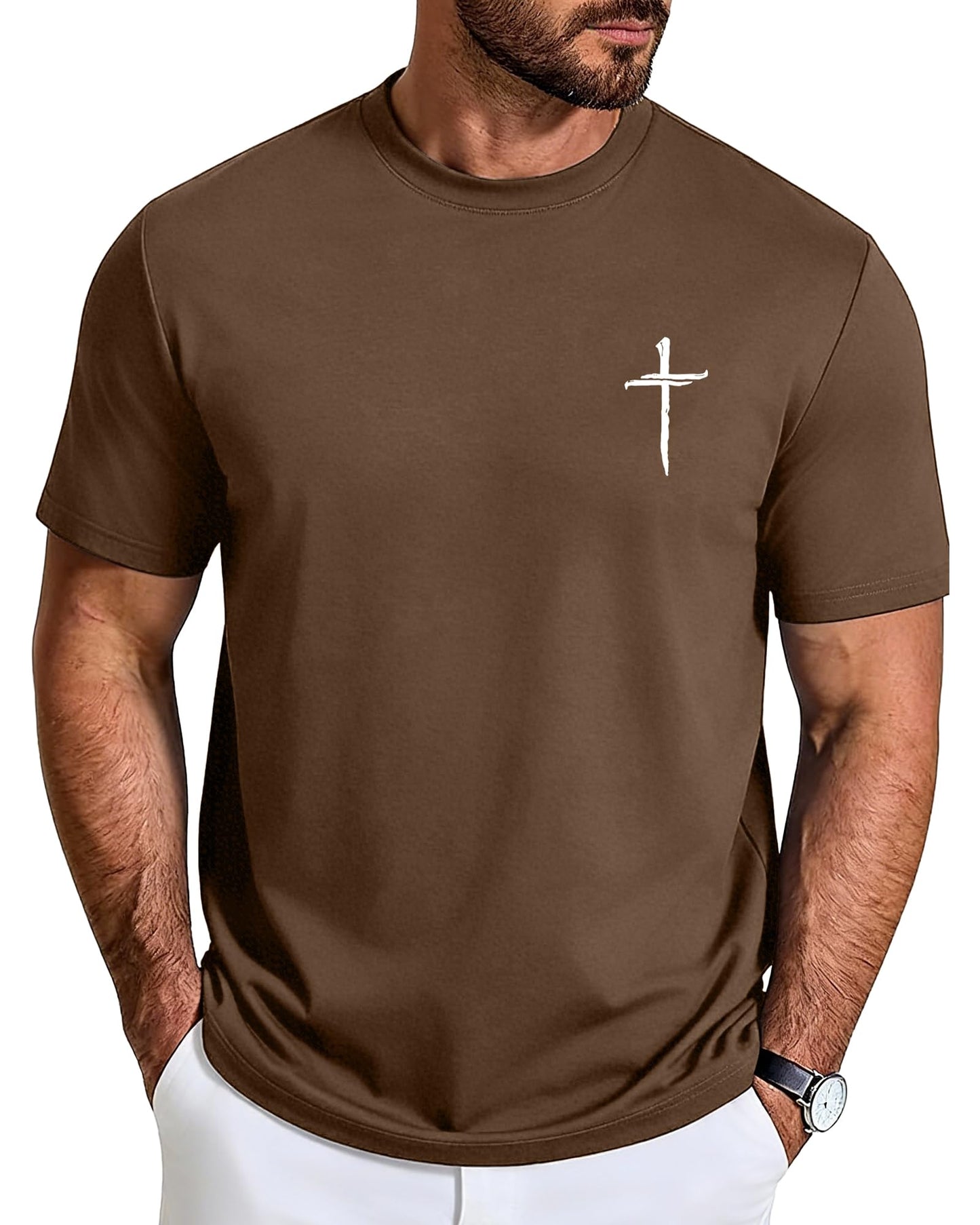 Aiyino Mens Cotton Christian Cross Graphic T Shirt Minimal Faith Casual Crew Neck Tee for Church