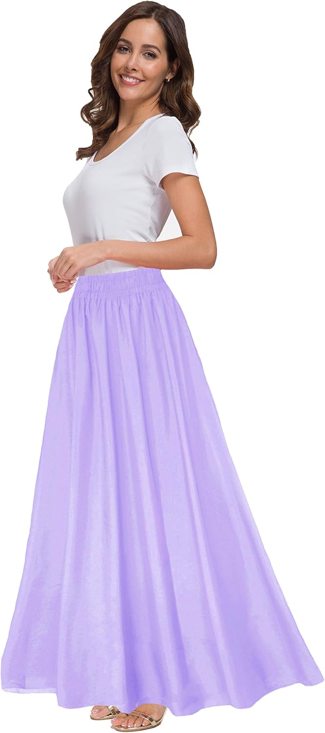 Womens Chiffon Retro Maxi Skirt Vintage Ankle-Length Skirts