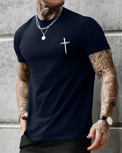 Aiyino Mens Cotton Christian Cross Graphic T Shirt Minimal Faith Casual Crew Neck Tee for Church