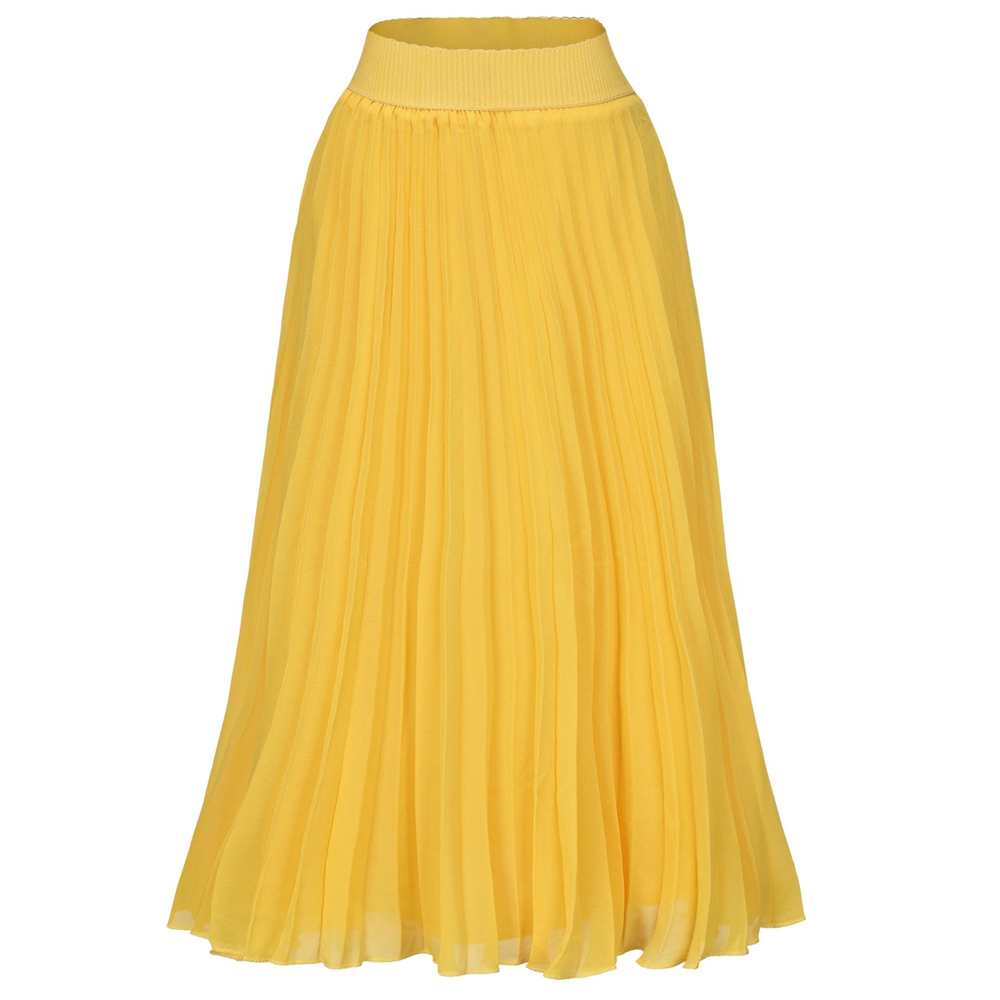 Womens Chiffon High Waist Skirt Pleated A-Line Swing Elastic Shirring Midi Length
