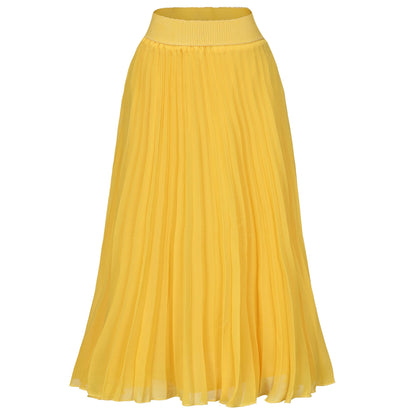 Womens Chiffon High Waist Skirt Pleated A-Line Swing Elastic Shirring Midi Length