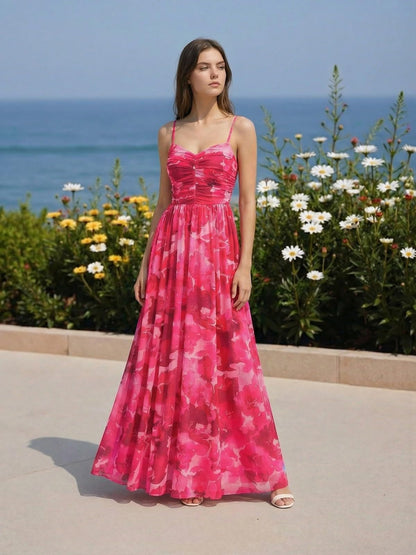 2026 Cocktail Dresses for Wedding Guest Spring Summer Floral Maxi Spaghetti Strap Beach Vacation Boho Club Party