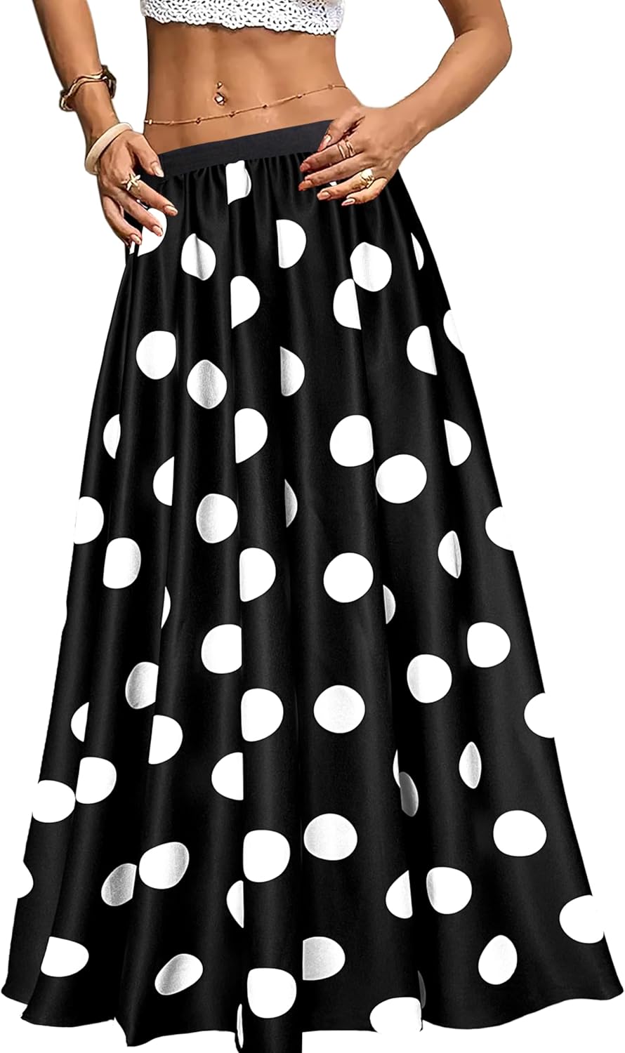 Women's Chiffon Stripe Maxi Skirt High Waist Mopping Floor Skirts