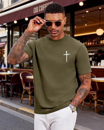 Aiyino Mens Cotton Christian Cross Graphic T Shirt Minimal Faith Casual Crew Neck Tee for Church