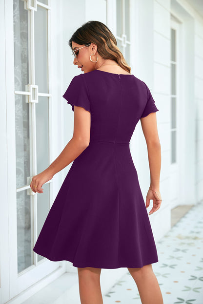 OWIN Womens 2026 Elegant Ruffle Sleeve Flared A Line Swing Casual Party Cocktail Dresses