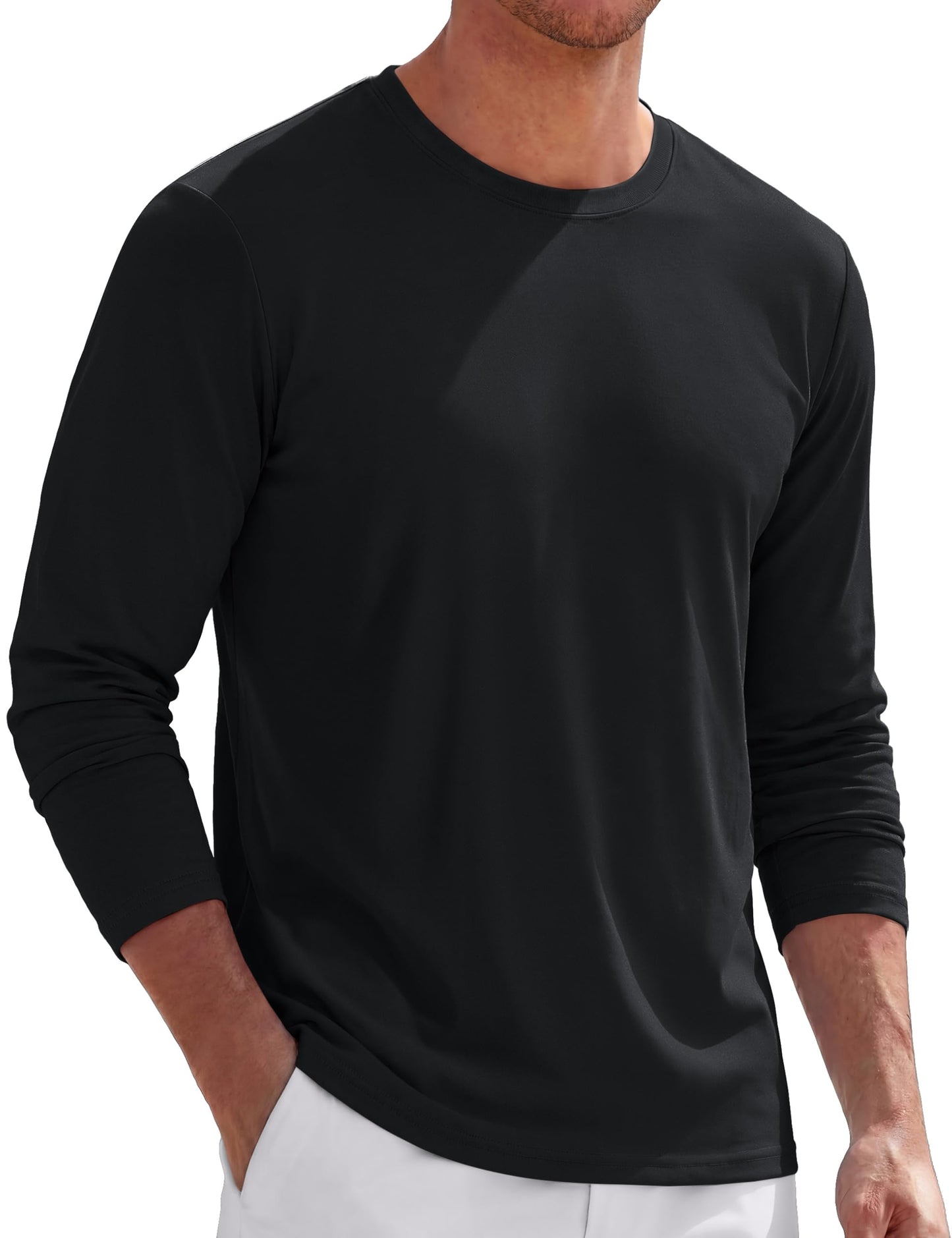 TACVASEN Long Sleeve Shirts for Men Cotton Soft Crew-Neck Moisture Wicking Mens Undershirt Comfort Solid Basic T Shirt