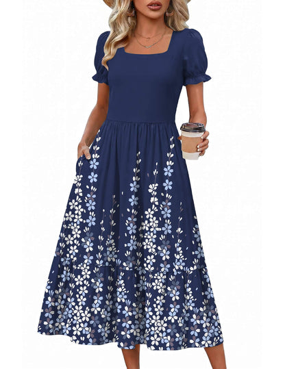 Zeagoo Summer Dresses for Women Flowy Casual Midi Dress Short Sleeve Tiered Dress Beach Vacation Sundresses with Pockets