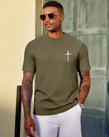 Aiyino Mens Cotton Christian Cross Graphic T Shirt Minimal Faith Casual Crew Neck Tee for Church