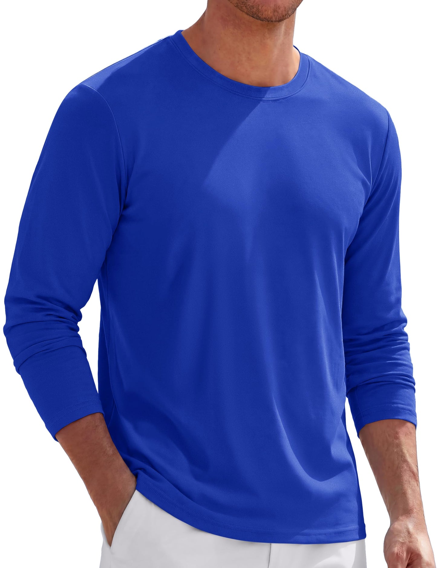 TACVASEN Long Sleeve Shirts for Men Cotton Soft Crew-Neck Moisture Wicking Mens Undershirt Comfort Solid Basic T Shirt