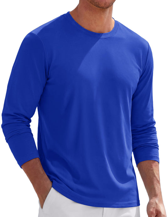 TACVASEN Long Sleeve Shirts for Men Cotton Soft Crew-Neck Moisture Wicking Mens Undershirt Comfort Solid Basic T Shirt