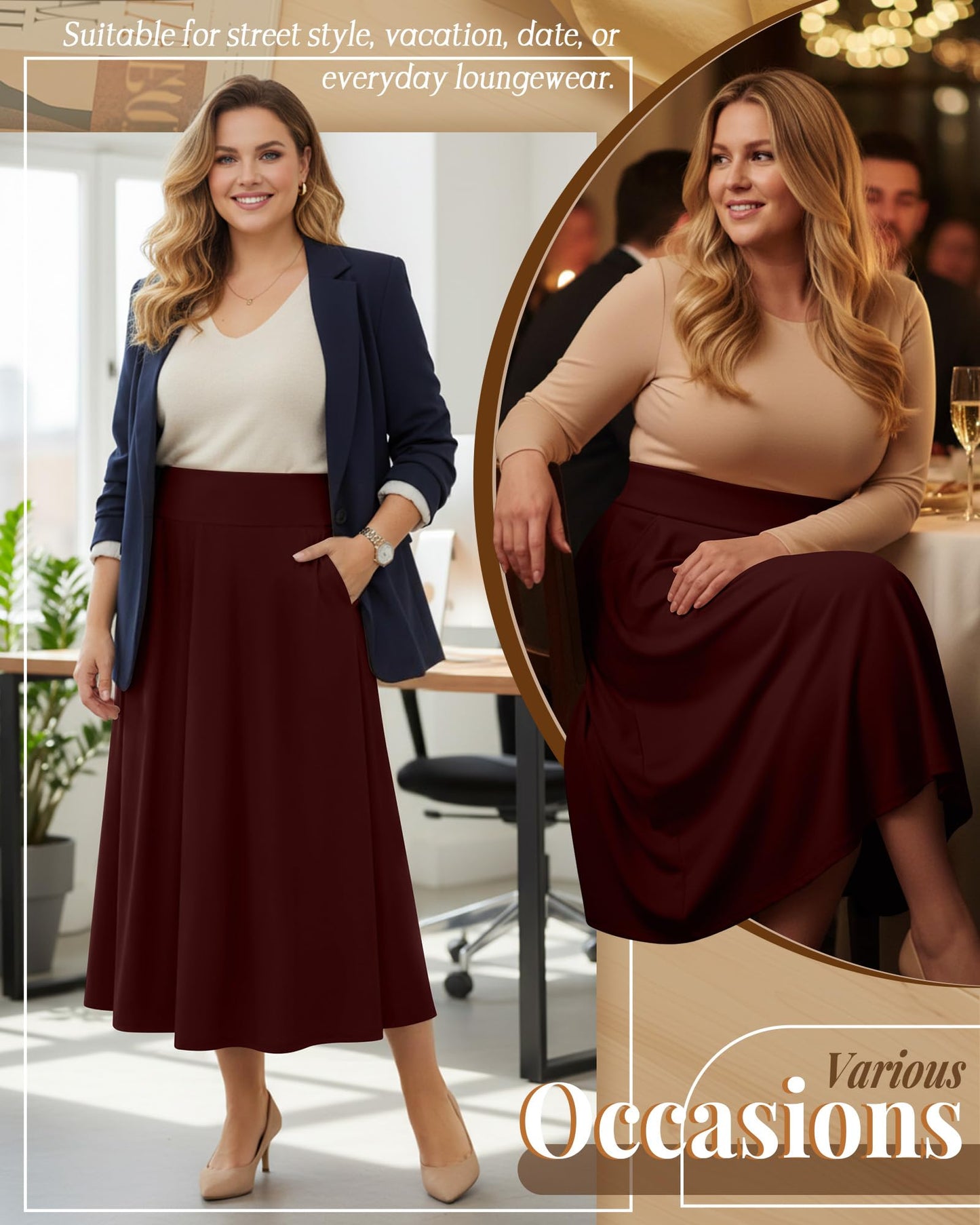 Plus Size Maxi Skirt for Curvy Women Pockets 2026 Ankle Length High Waisted Pleated Flowy a Line Summer Long Skirt