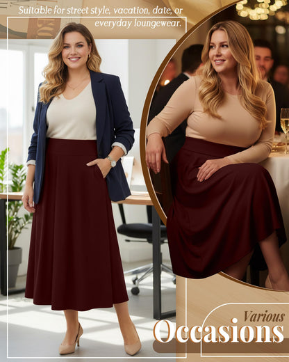 Plus Size Maxi Skirt for Curvy Women Pockets 2026 Ankle Length High Waisted Pleated Flowy a Line Summer Long Skirt