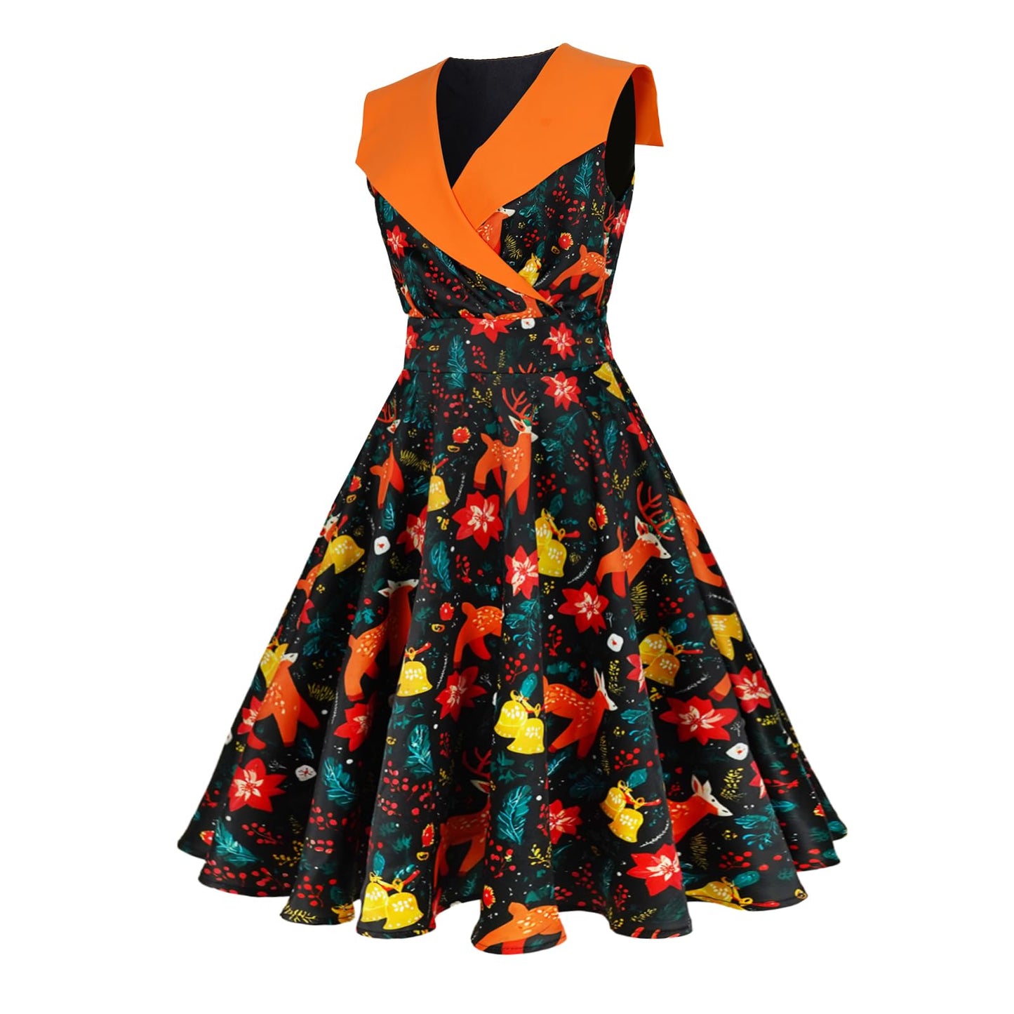 HIGAKI Women's 1950s Dress Tea Party V-Neck Sleeveless Dress
