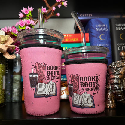 Books Boots and Brews Iced Coffee Cover | Iced Coffee Koozie