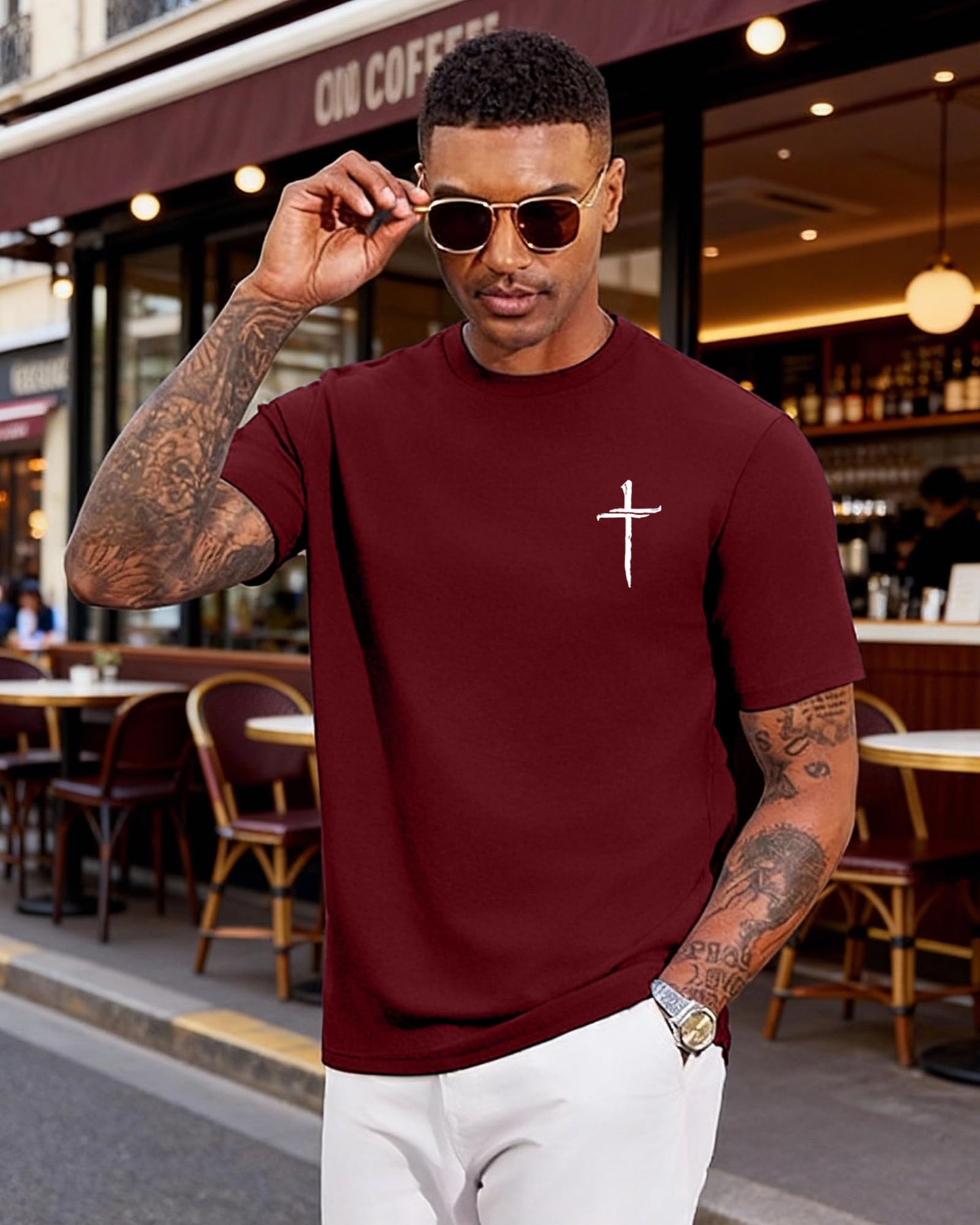 Aiyino Mens Cotton Christian Cross Graphic T Shirt Minimal Faith Casual Crew Neck Tee for Church