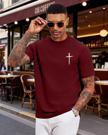 Aiyino Mens Cotton Christian Cross Graphic T Shirt Minimal Faith Casual Crew Neck Tee for Church