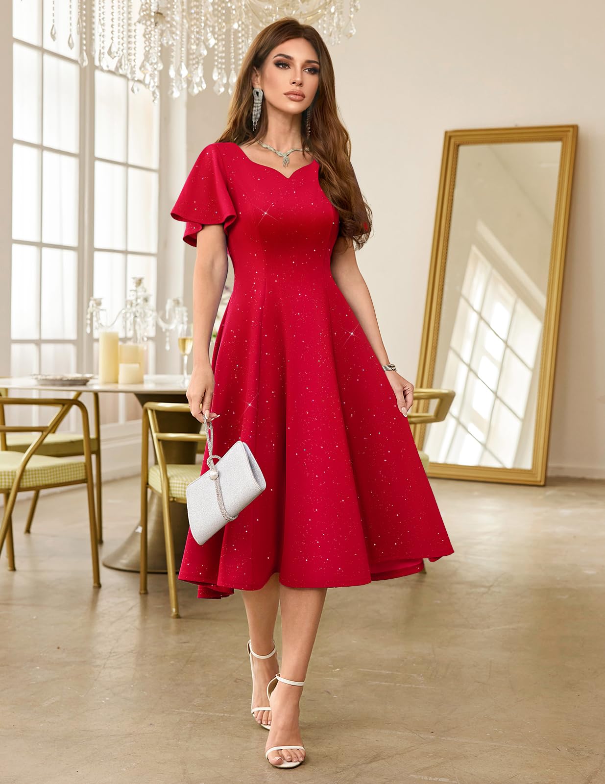 HomRain Vestidos de cóctel brillantes con purpurina para mujer, vestido de dama de honor para invitados de boda, vestido de graduación