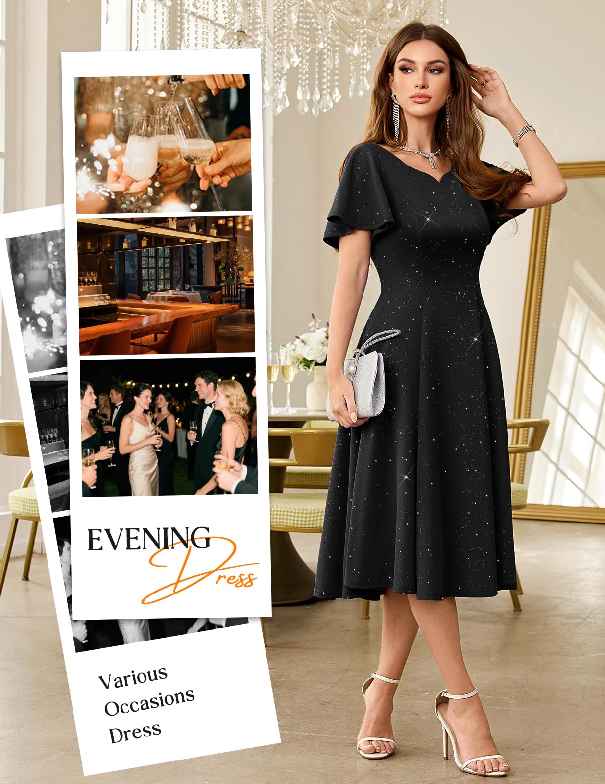 HomRain Vestidos de cóctel brillantes con purpurina para mujer, vestido de dama de honor para invitados de boda, vestido de graduación
