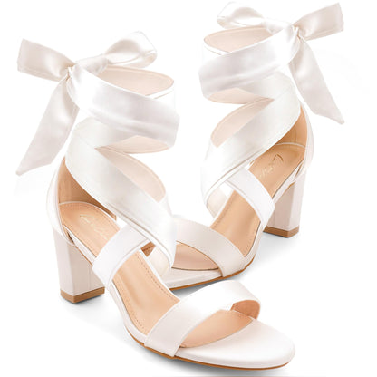 Leticia Strappy Heels for Women Chunky Heel Sexy Open Toe Lace Up Block Heels Comfortable High Heeled Sandals for Women Dressy Summer