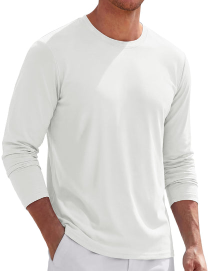 TACVASEN Long Sleeve Shirts for Men Cotton Soft Crew-Neck Moisture Wicking Mens Undershirt Comfort Solid Basic T Shirt