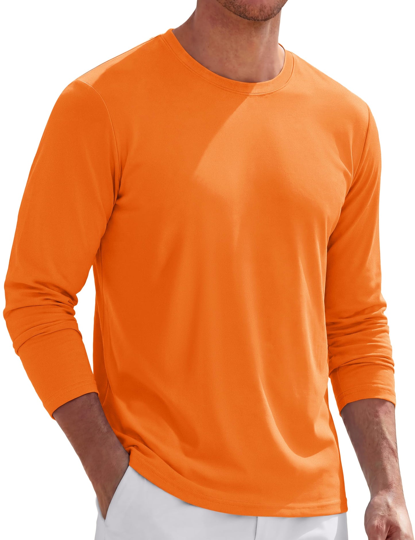 TACVASEN Long Sleeve Shirts for Men Cotton Soft Crew-Neck Moisture Wicking Mens Undershirt Comfort Solid Basic T Shirt