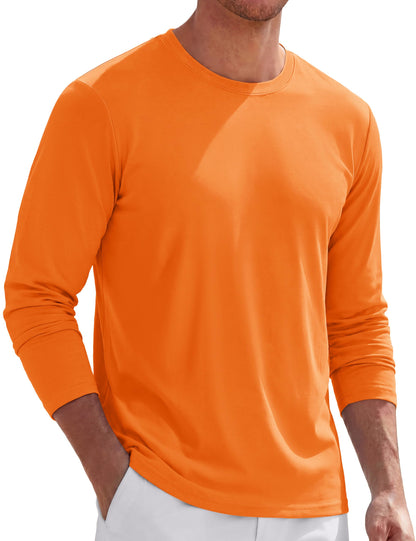 TACVASEN Long Sleeve Shirts for Men Cotton Soft Crew-Neck Moisture Wicking Mens Undershirt Comfort Solid Basic T Shirt