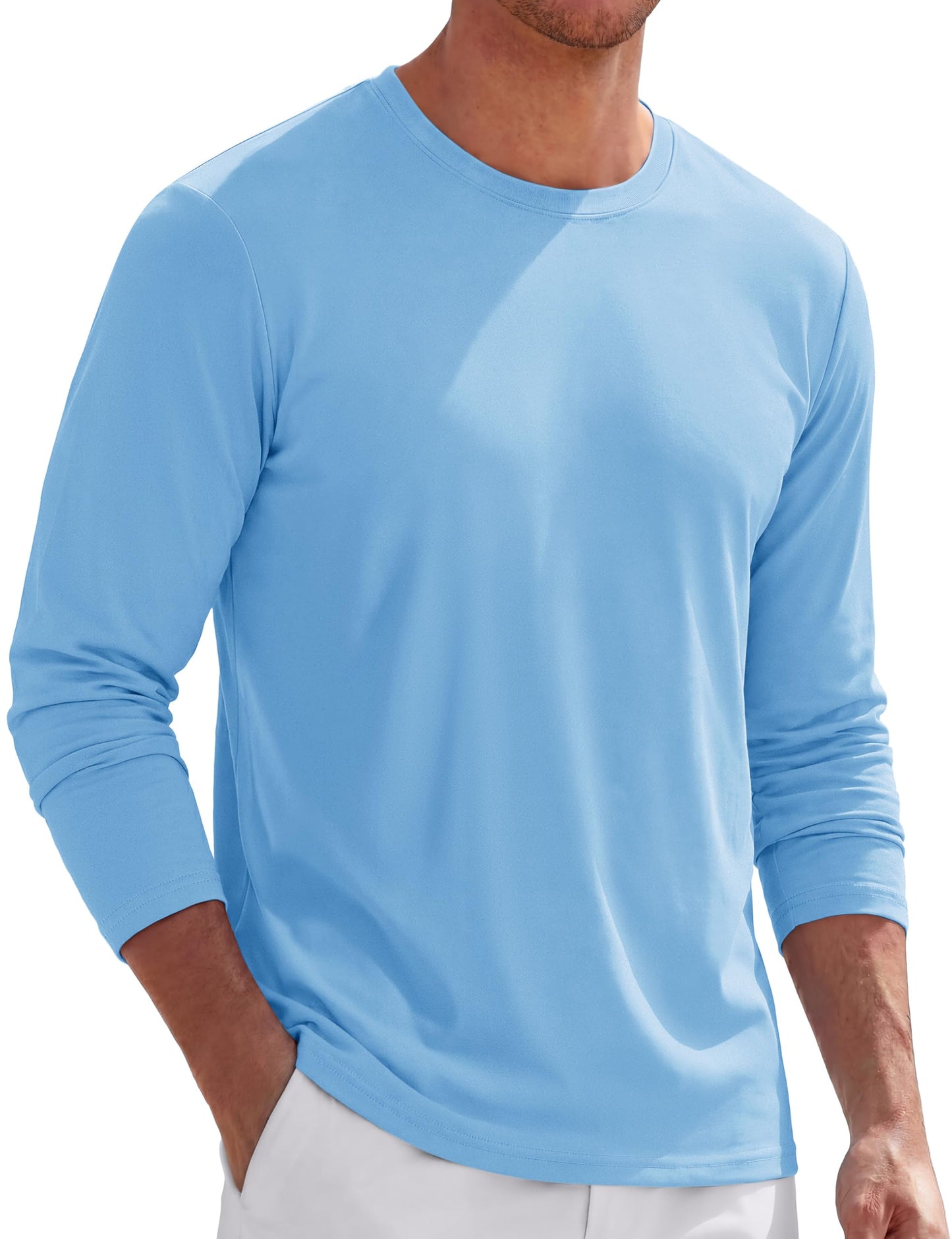 TACVASEN Long Sleeve Shirts for Men Cotton Soft Crew-Neck Moisture Wicking Mens Undershirt Comfort Solid Basic T Shirt